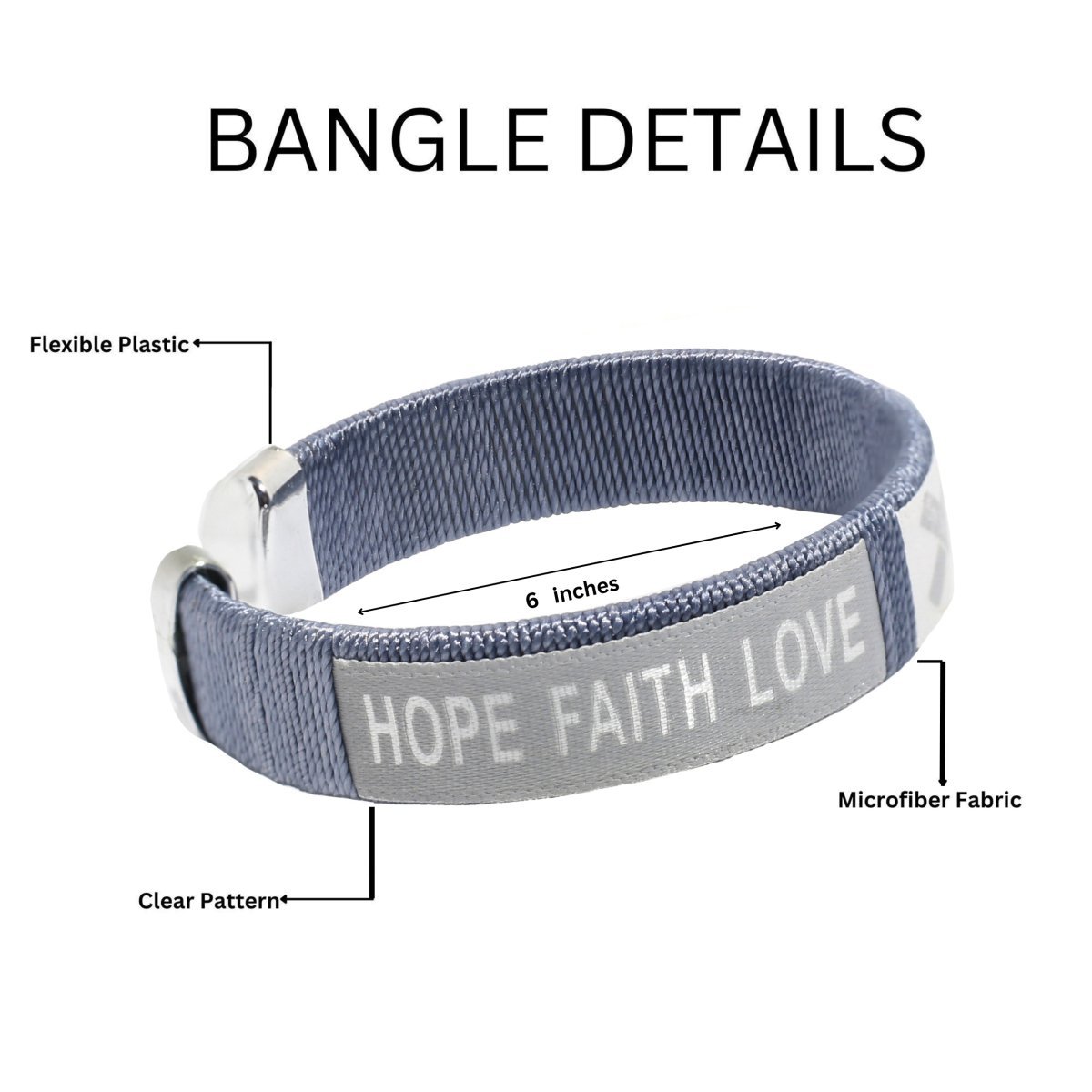 25 Pack Child Gray Ribbon Bangle Bracelets (25 Bracelets)