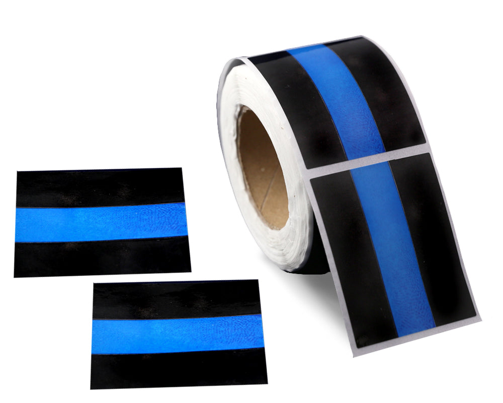 250 Law Enforcement Rectangle Blue Line Stickers (250 per Roll)