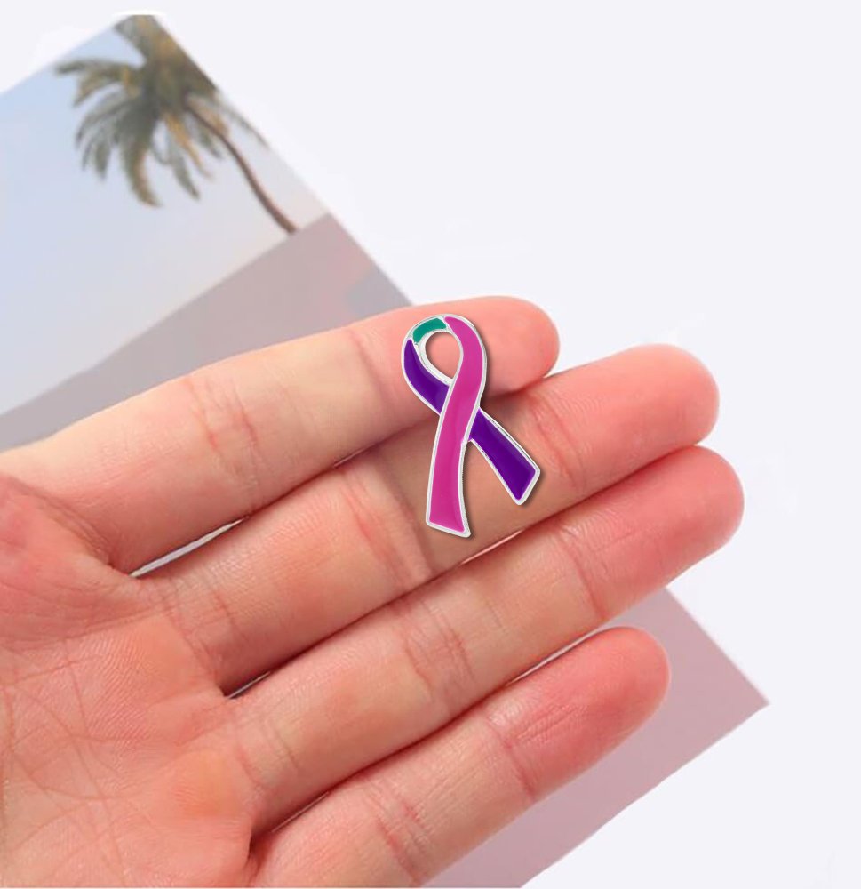 Large Flat Pink & Purple & Teal Ribbon Pins