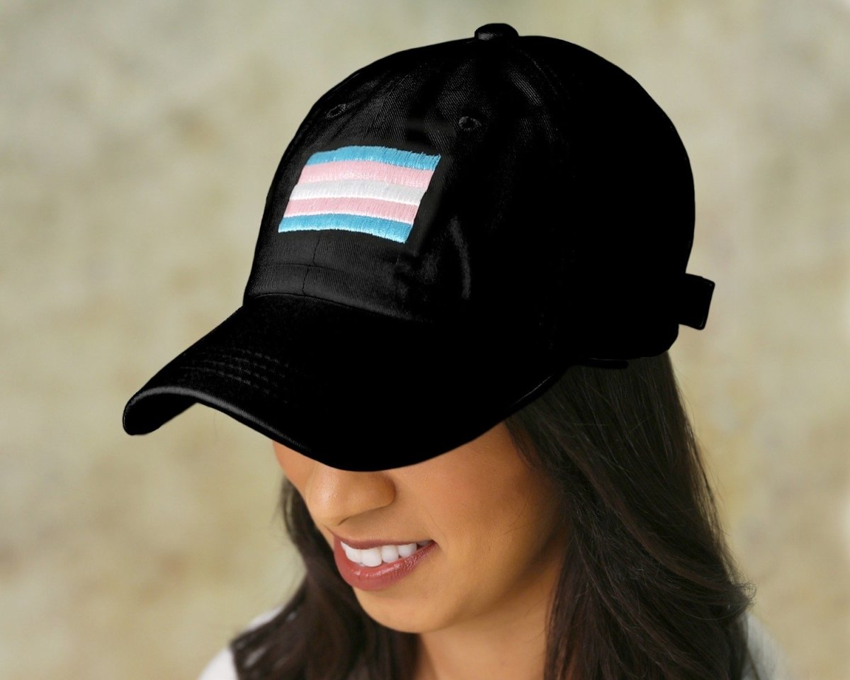Rectangle Transgender Flag Baseball Hats in Black