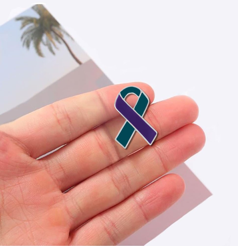 Teal & Purple Ribbon Awareness Pins