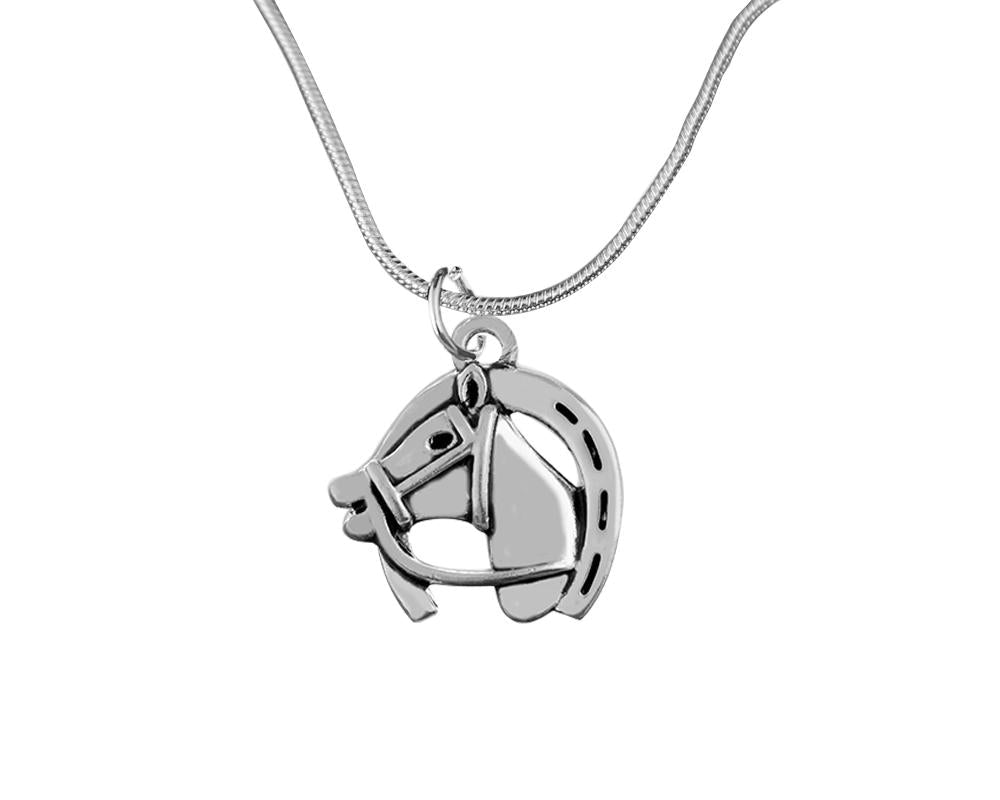 12 Pack Horse Head in A Horseshoe Charm Necklaces (12 Necklaces)