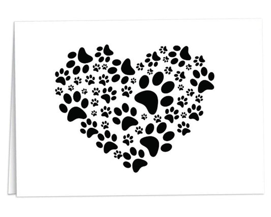 12 Pack Paw Print Heart Note Cards (12 Cards/Pack)