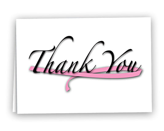 12 Pack Pink Ribbon Thank You Cards (12 Cards/Pack)