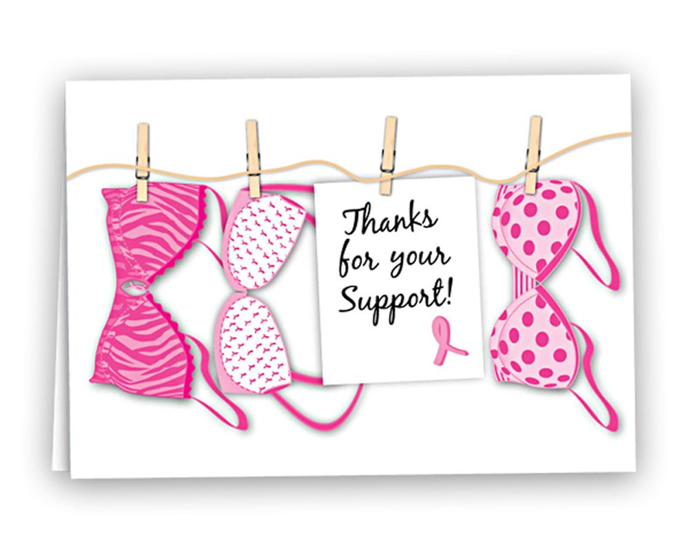 12 Pack Pink Ribbon Thanks For Your Support Cards (12 Cards/Pack)