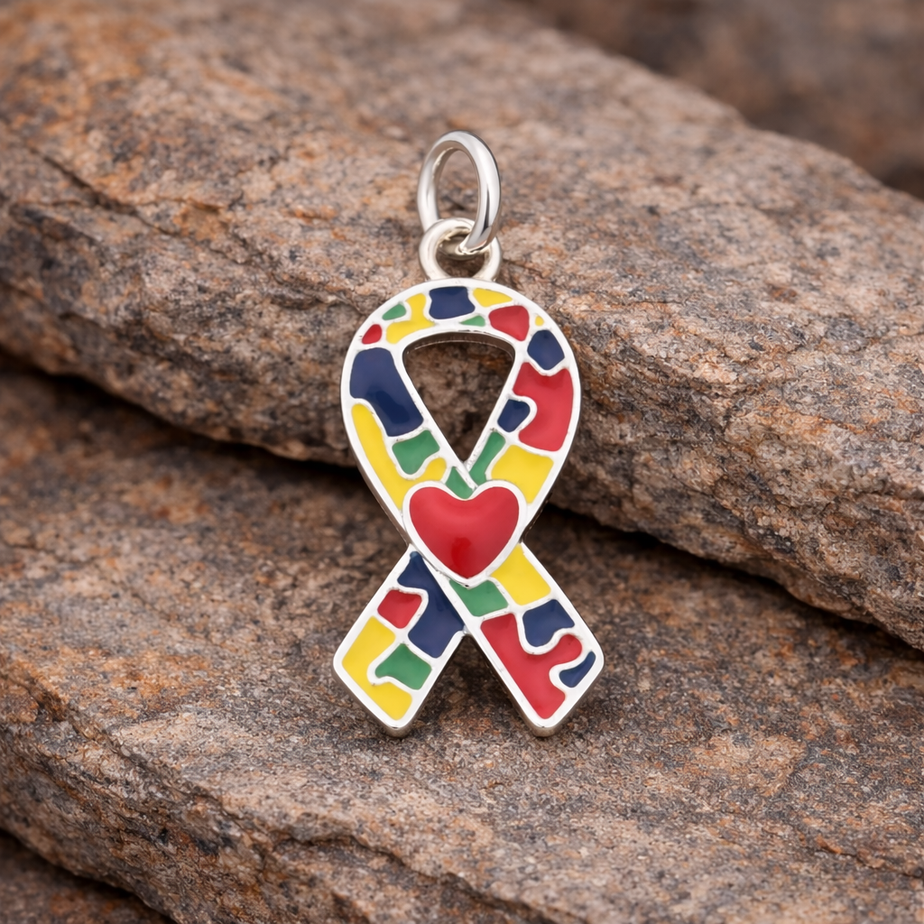 Autism Ribbon with Heart Charms