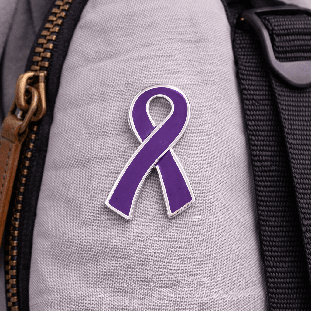 Large Cystic Fibrosis Purple Ribbon Pins