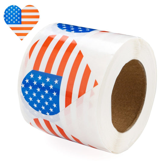 250 American Flag Heart Stickers (250 per Roll)