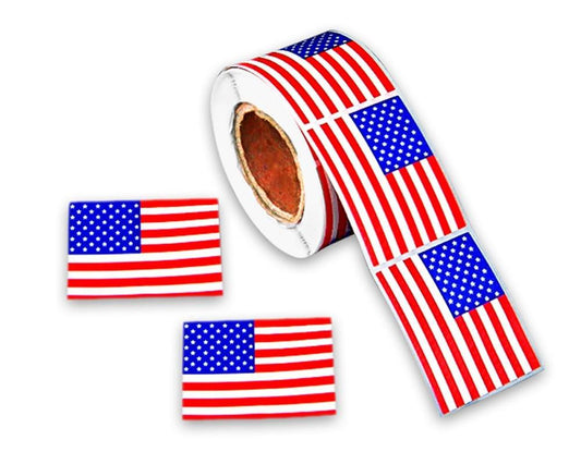 250 American Flag Stickers (250 per Roll)