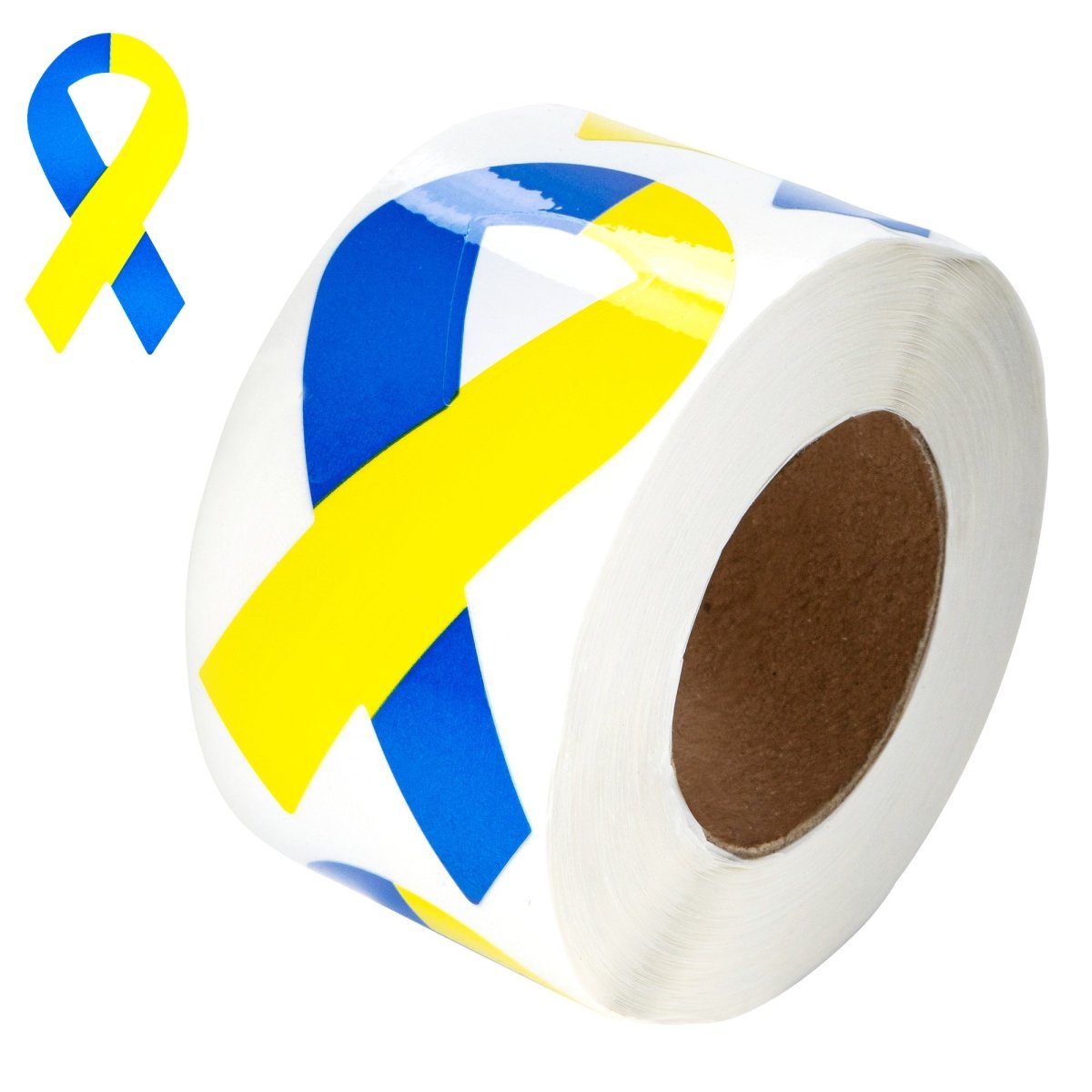 250 Large Blue & Yellow Ribbon Stickers (250 per Roll)