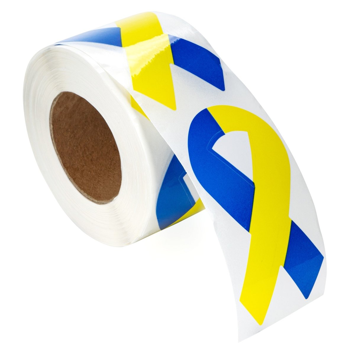 250 Large Blue & Yellow Ribbon Stickers (250 per Roll)