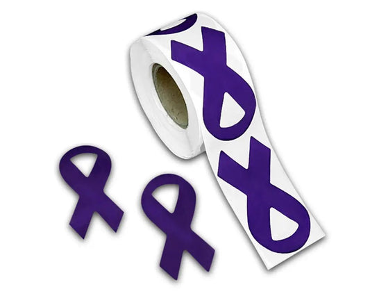 250 Large Crohn's Disease Purple Ribbon Stickers (250 per Roll)