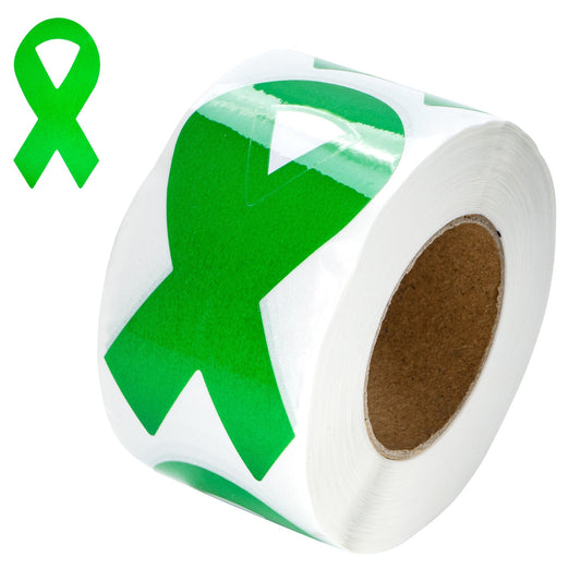 250 Large Green Ribbon Stickers (250 per Roll)