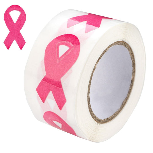 250 Large Pink Ribbon Breast Cancer Awareness Stickers (250 per Roll)