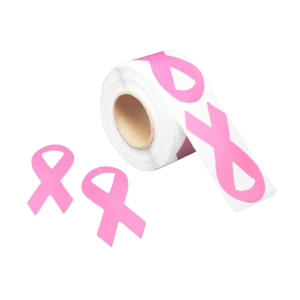 250 Large Pink Ribbon Shaped Stickers (250 per Roll)