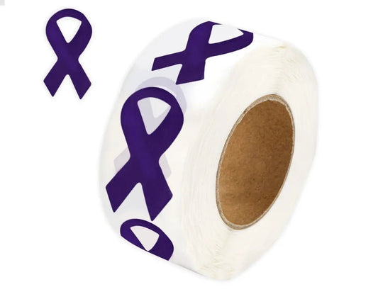 250 Large Purple Ribbon Stickers (250 per Roll)