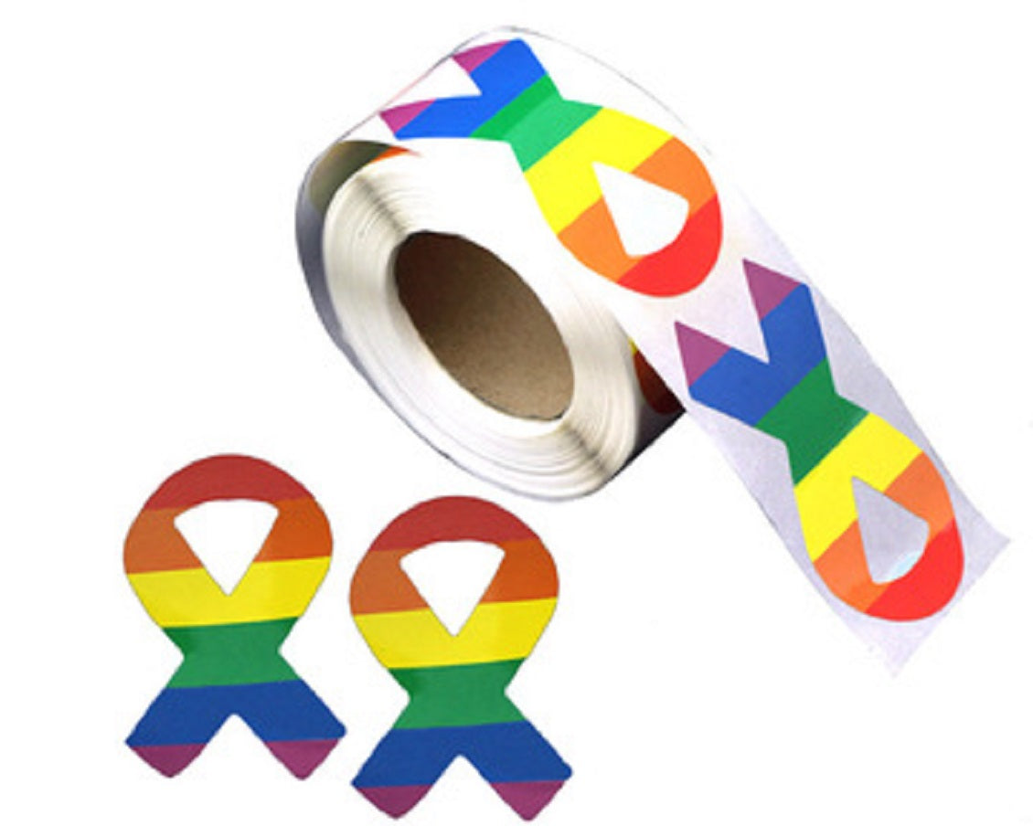 250 Large Rainbow Ribbon Stickers (250 per Roll)