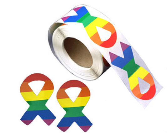 250 Large Rainbow Ribbon Stickers (250 per Roll)