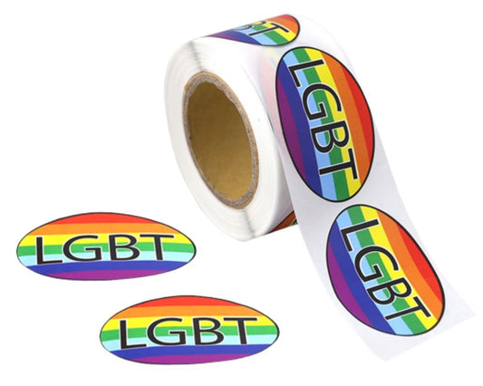 250 Oval LGBT Rainbow Stickers (250 Per Roll)