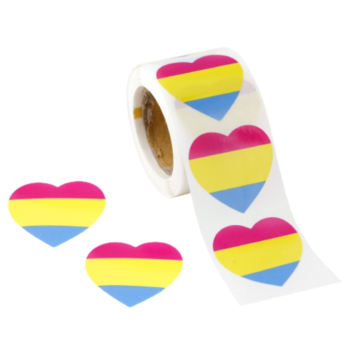 250 Pansexual Flag Heart Stickers (250 per Roll)