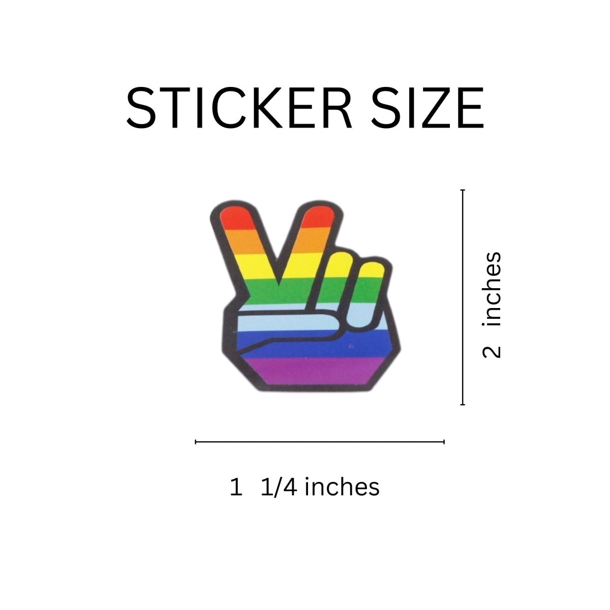 250 Rainbow Striped Peace Sign Hand Stickers (250 Per Roll)
