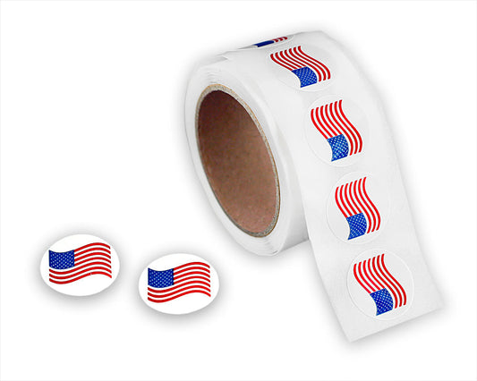 250 Small 3/4 Inch Round American Flag Stickers (250 per Roll)