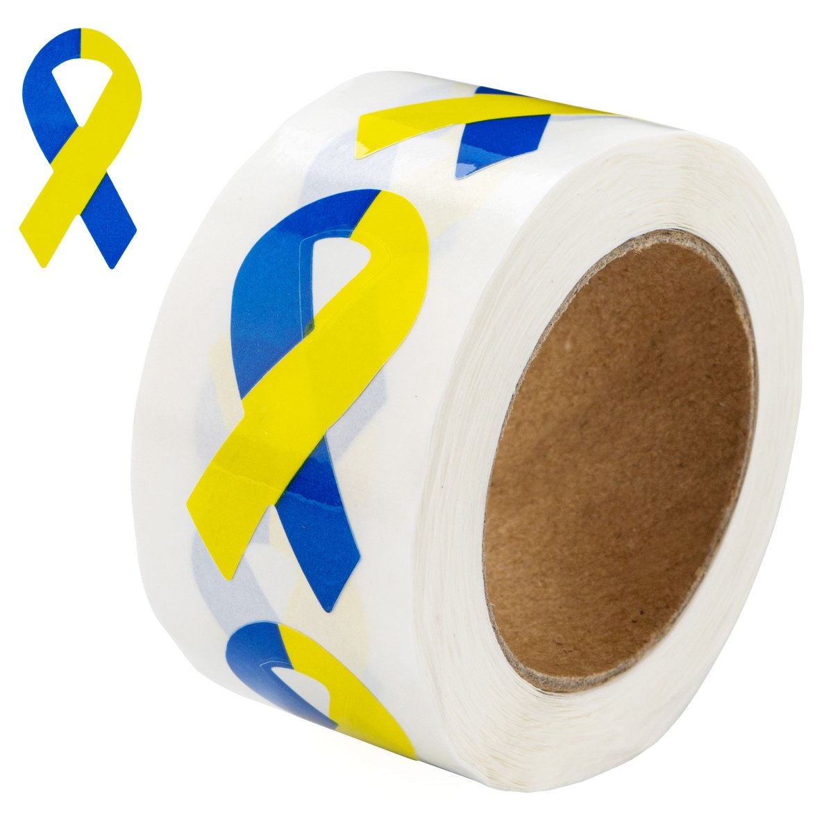 250 Small Blue & Yellow Ribbon Stickers (Stickers)