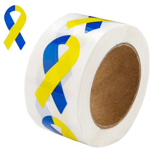 250 Small Blue & Yellow Ribbon Stickers (Stickers)