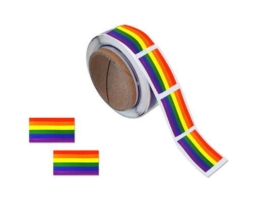 250 Small Rectangle Rainbow Flag Stickers (250 Per Roll)
