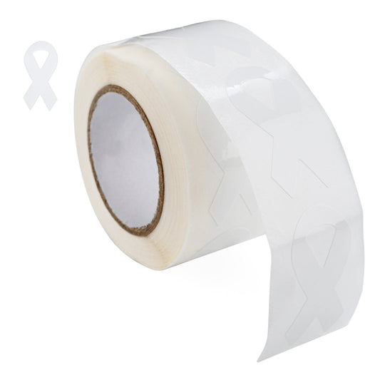 250 Small White Ribbon Stickers (250 per Roll)