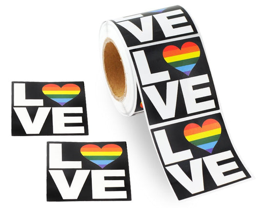 250 Square Rainbow Heart Love Stickers (250 per Roll)
