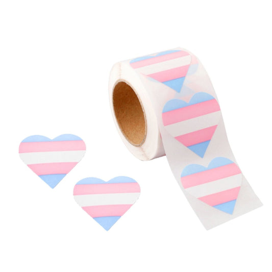 250 Transgender Heart Shaped Stickers (250 per Roll)