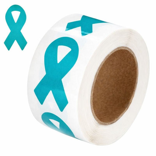 250 Large Sexual Assault Teal Ribbon Awareness Stickers (250 per Roll)