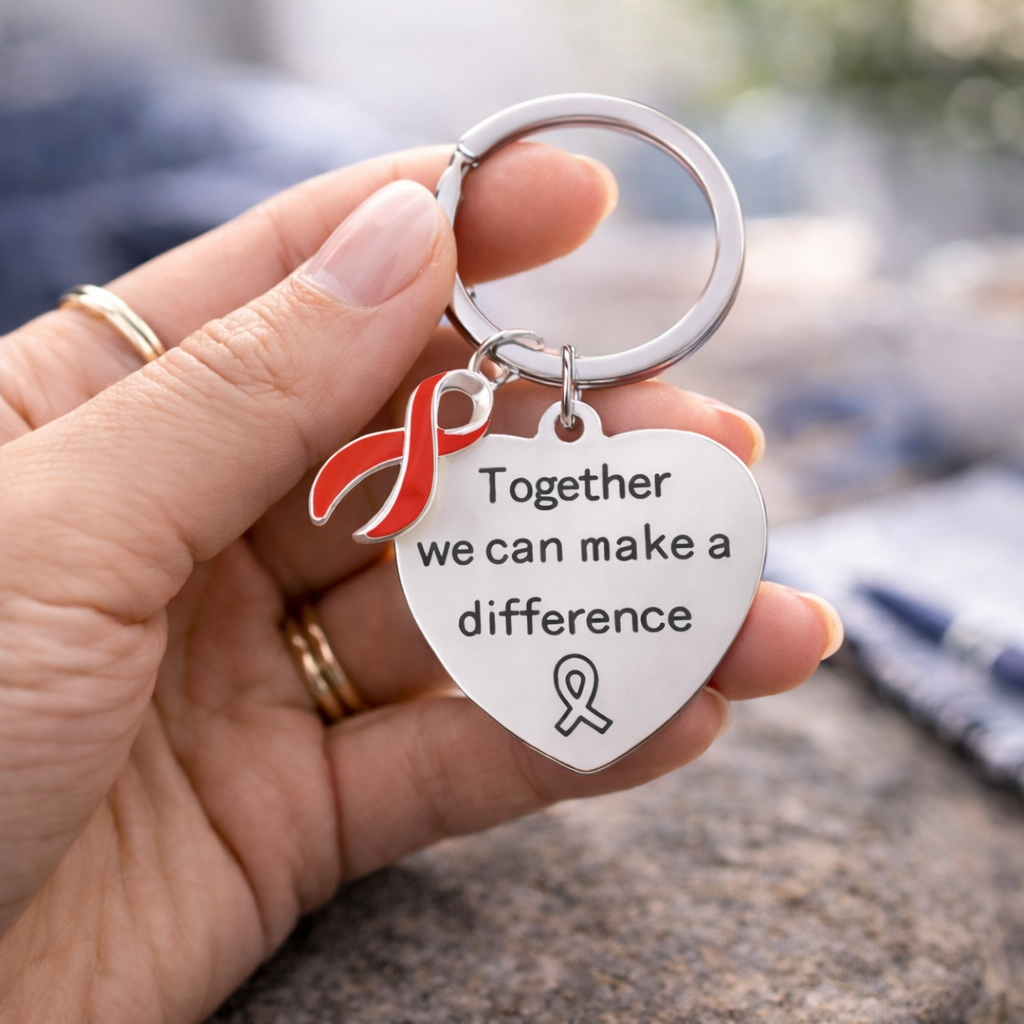 Big Heart Red Ribbon Key Chains
