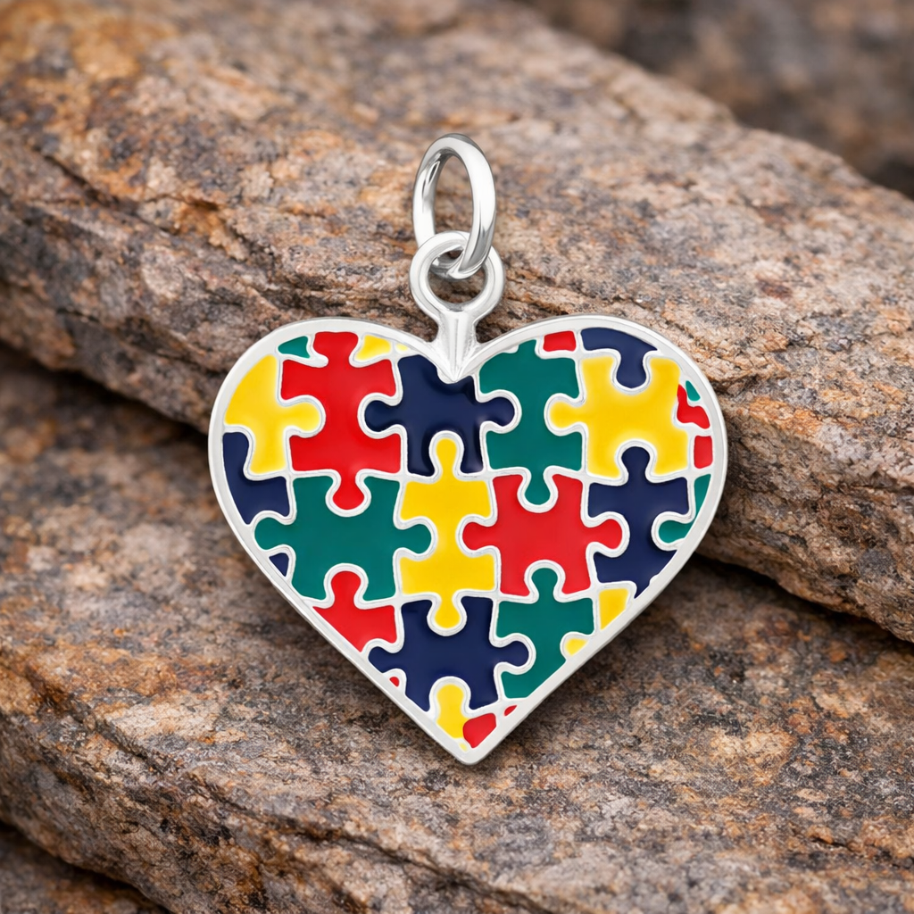 Autism Colored Puzzle Piece Heart Charms