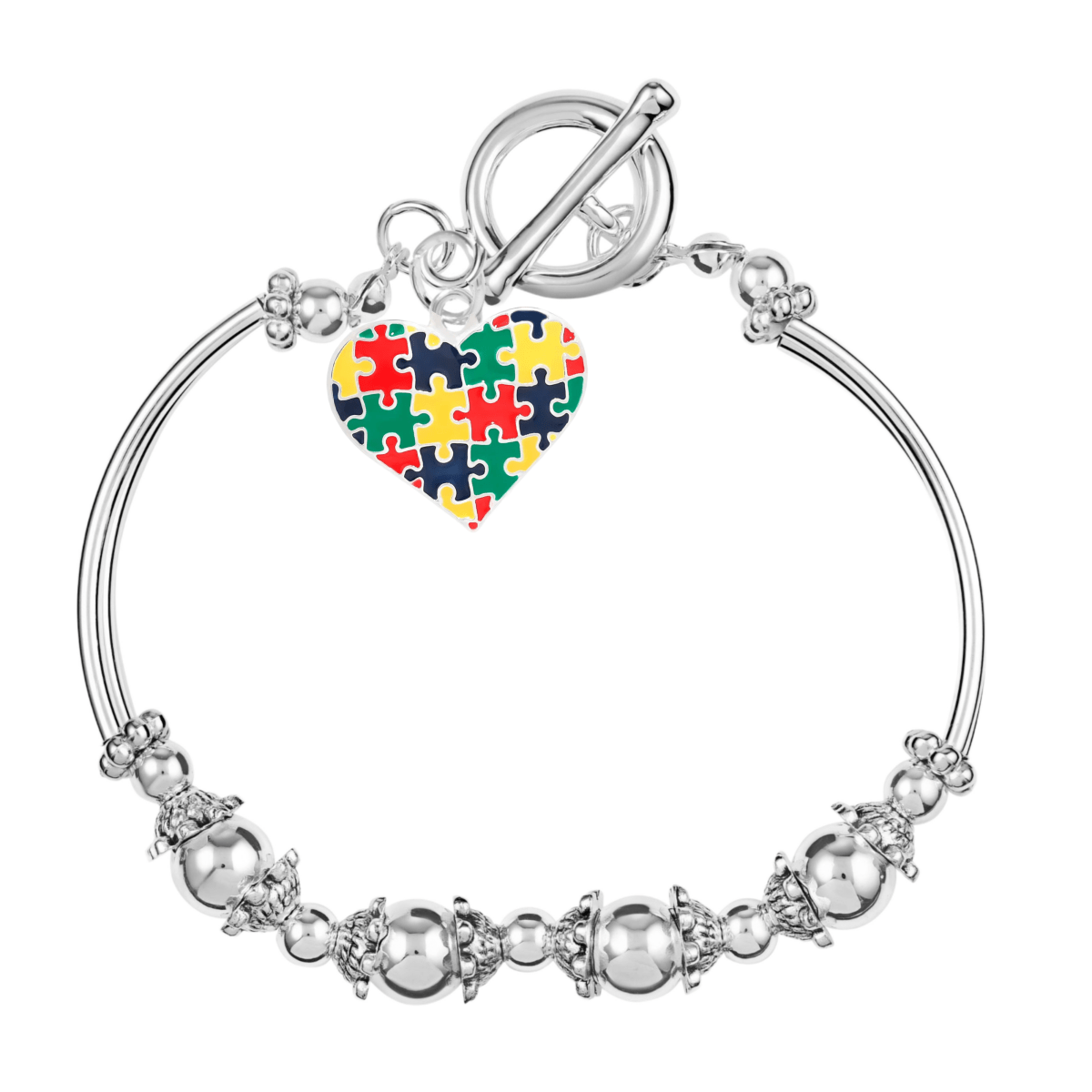 Autism Awareness Colored Puzzle Piece Heart Partial Beaded Bracelets