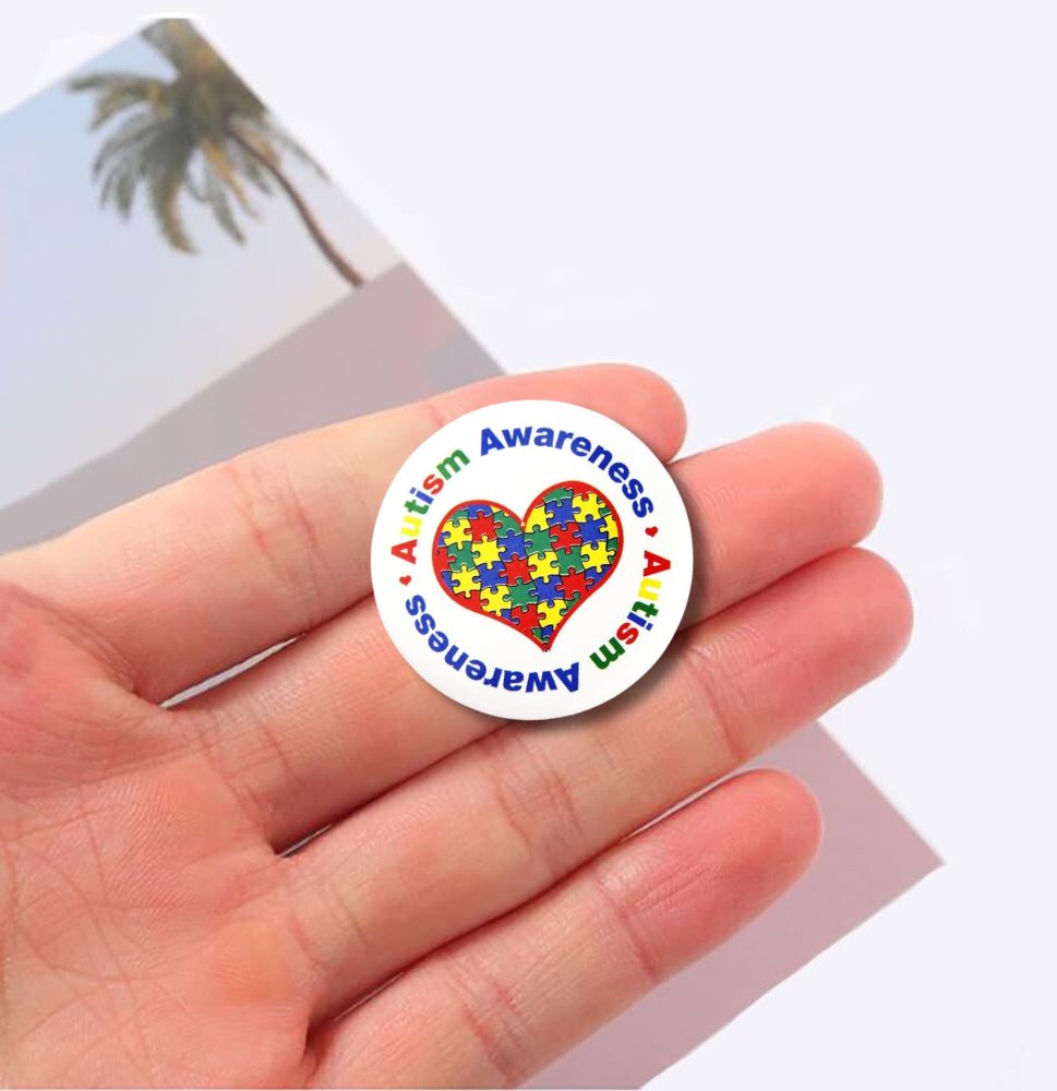 Autism Puzzle Heart Button Pins