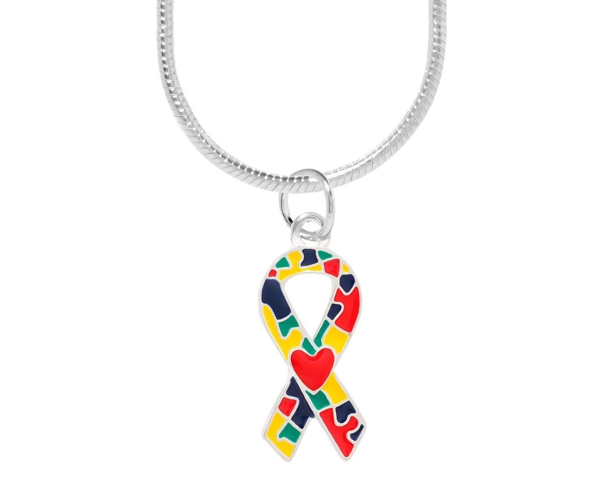 Autism Ribbon with Heart Necklaces