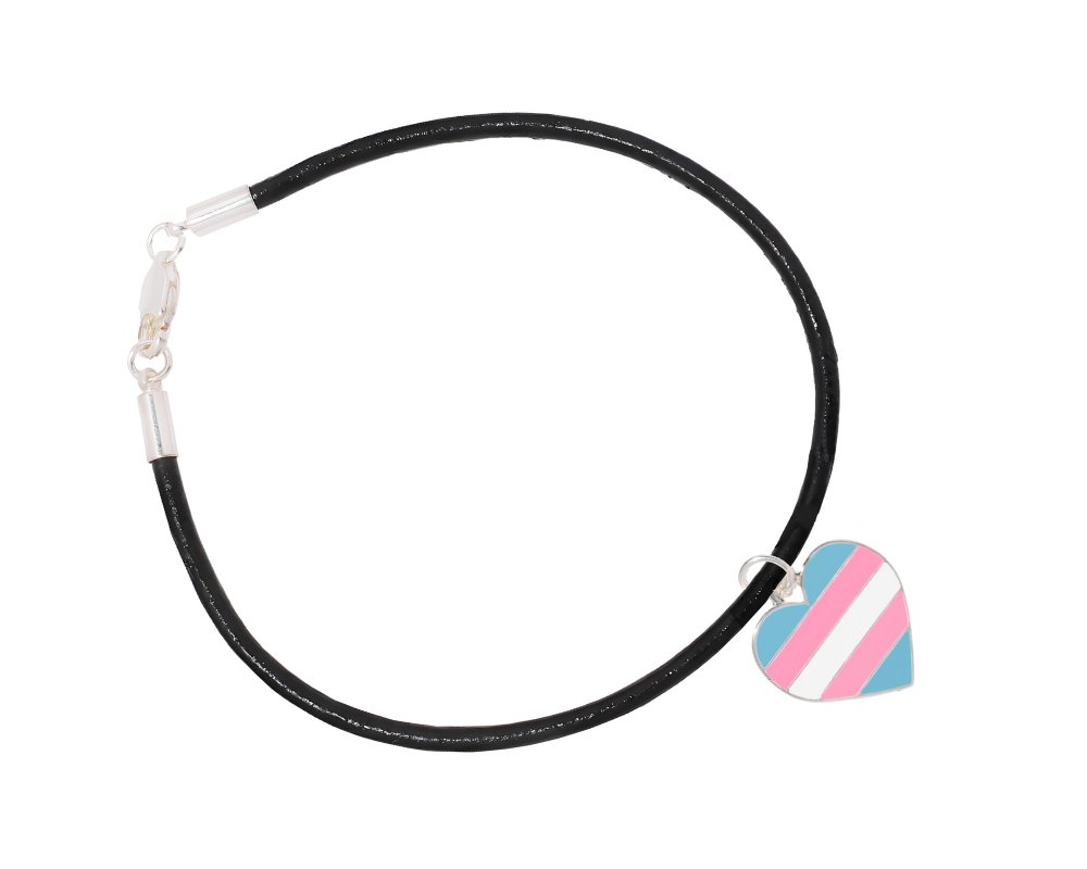 Black Cord Transgender Heart Charm Pride Bracelets