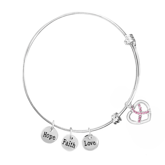 Breast Cancer Crystal Ribbon Retractable Charm Bracelets
