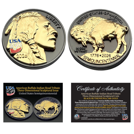 American Buffalo Indian Head Tribute Sculptural Coin 2026