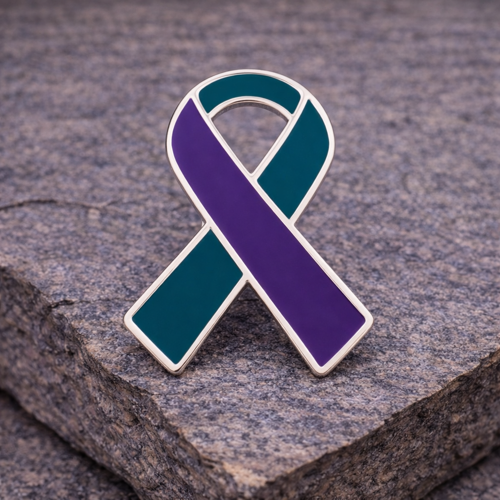 Teal & Purple Ribbon Awareness Pins