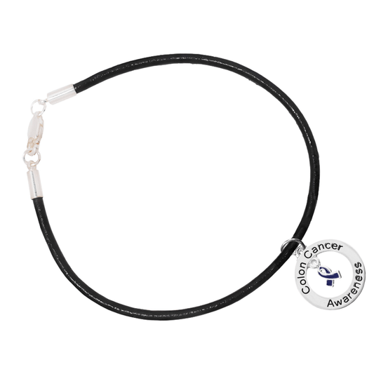 Colon Cancer Awareness Black Leather Cord Bracelets