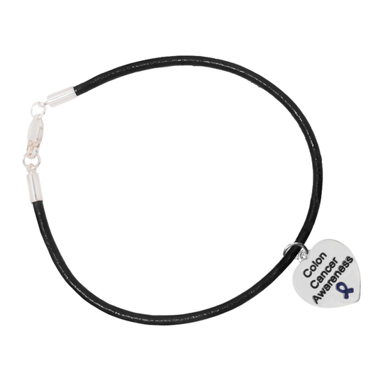 Colon Cancer Awareness Heart Leather Cord Bracelets