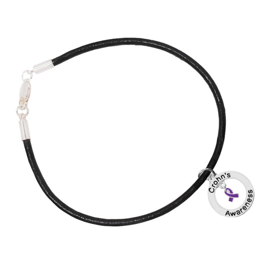 Crohn's Awareness Black Leather Cord Bracelets