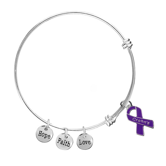 Crohn's Disease Purple Ribbon Retractable Bracelets