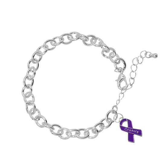 Crohn's Purple Ribbon Chunky Charm Bracelets