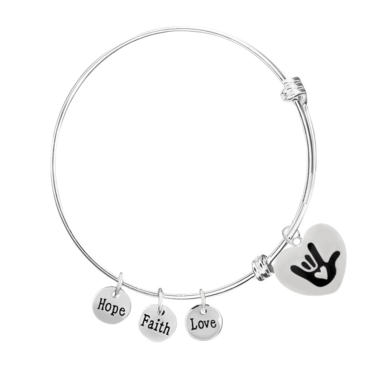 Deaf Awareness I Love You Sign Language Symbol Retractable Heart Charm Bracelets