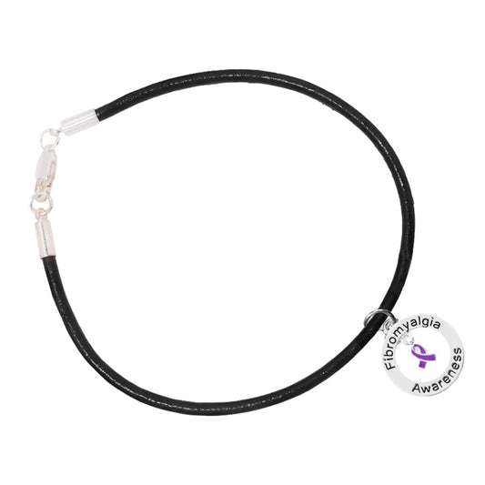 Fibromyalgia Awareness Black Leather Cord Bracelets