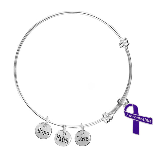 Fibromyalgia Purple Ribbon Retractable Bracelets